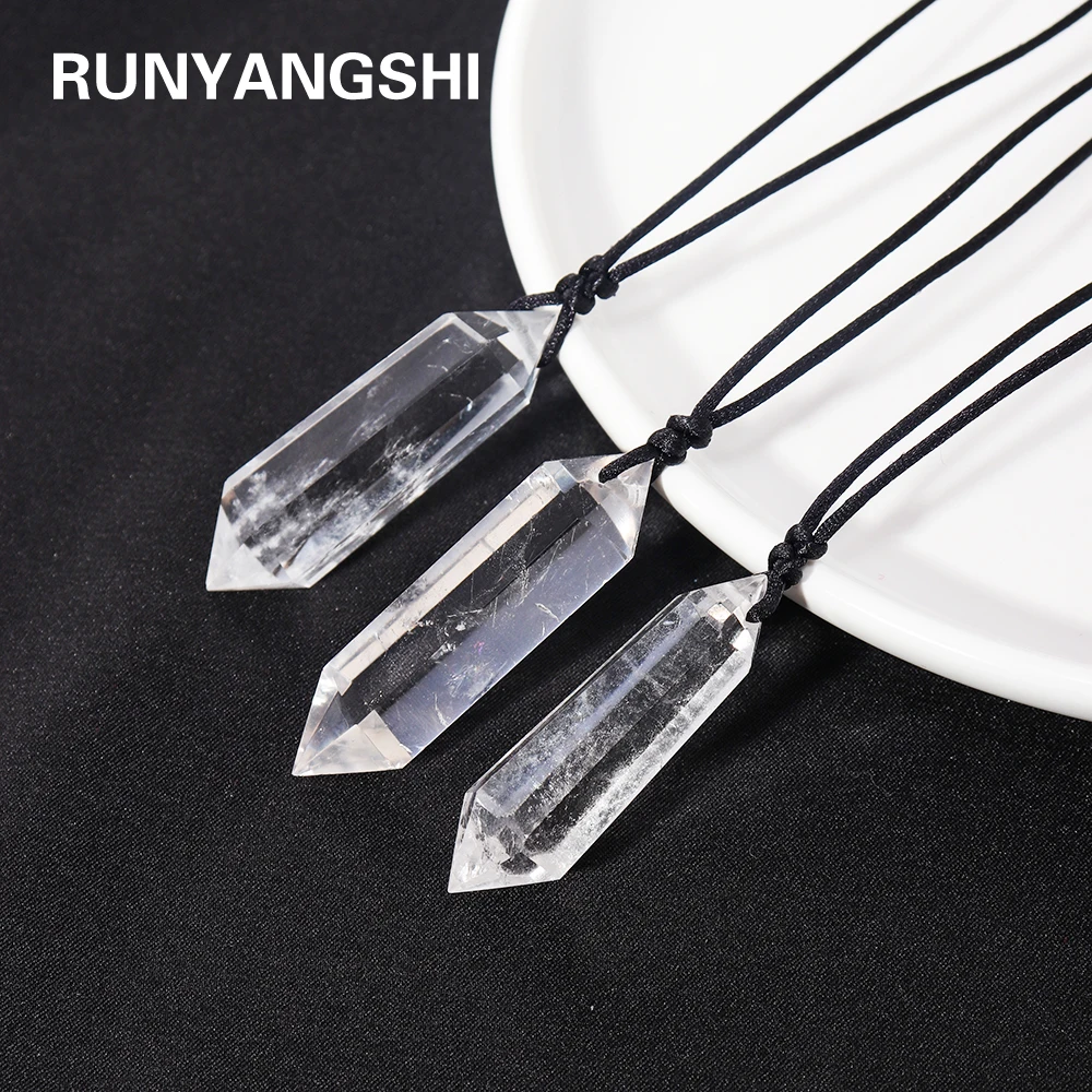 1PC Natural Clear Quartz Double Point Gemstone Pendant Energy Healing Crystal Charms Necklace For Women Gift