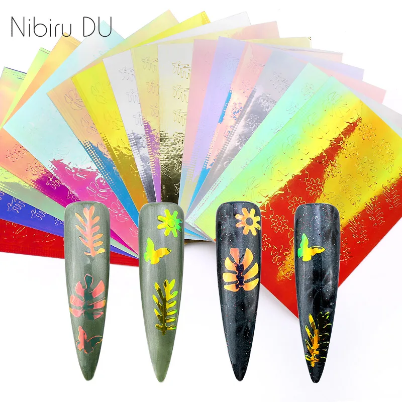 16 шт. голографические Переводные Фольга для дизайна ногтей радужные бабочки