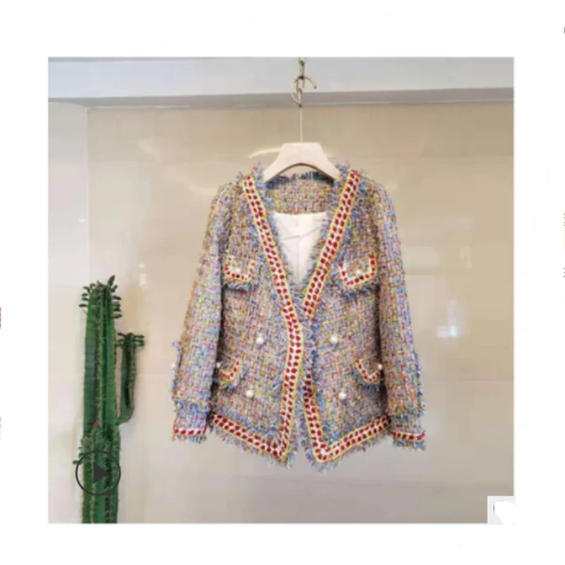 

Tailor Shop Custom Made Autumn and Winter Women's V-neck Small Fragrant Wind Braid Short Outer Suit Webbing Tweed Top