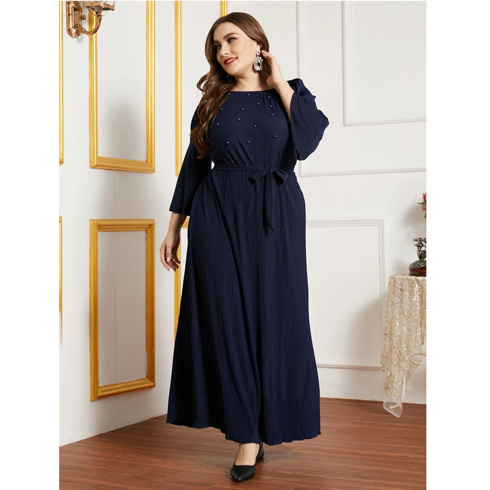 

Elegant Muslim Women Long Dress Beading Arab Jilbab Turkish Middle East Dubai Kaftan Abaya Middle East Casual UAE Party Fashion