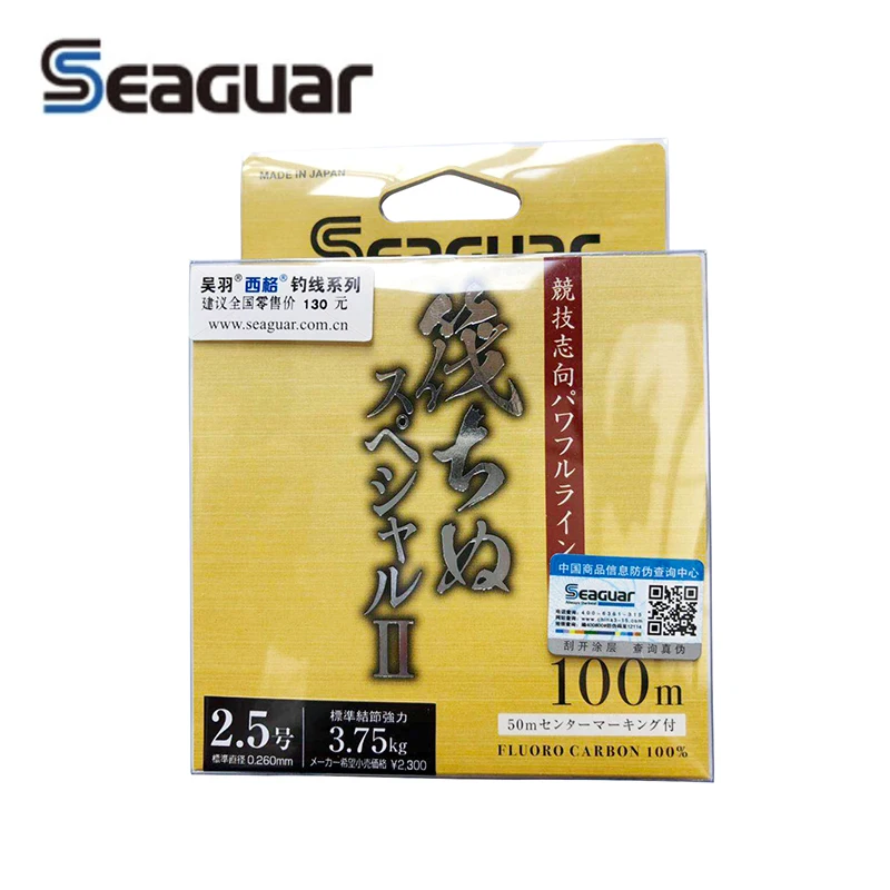 

100% новая оригинальная модель SEAGUAR, желтая этикетка, 100 м, фторуглеродный тест, углеродное волокно, леска для ловли карпа проводов