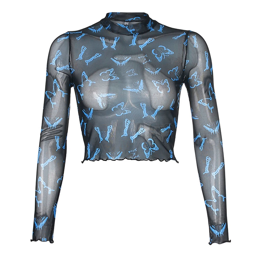 Топ для женщин из сетчатой ткани с коротким рукавом футболки пикантные