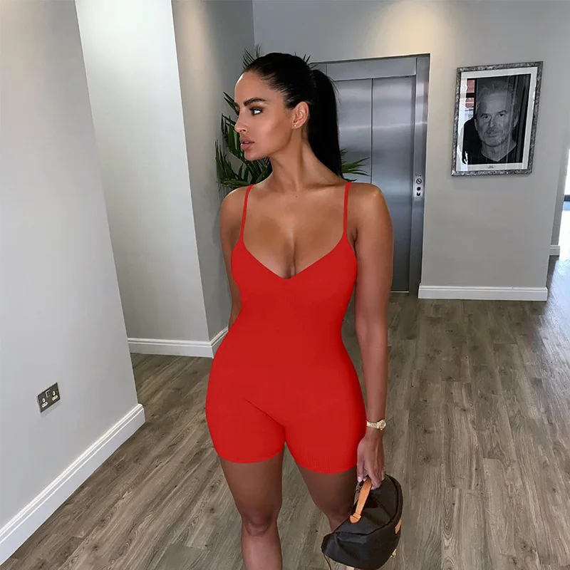 Женский комбинезон для йоги шорты без рукавов на бретельках женский облегающий