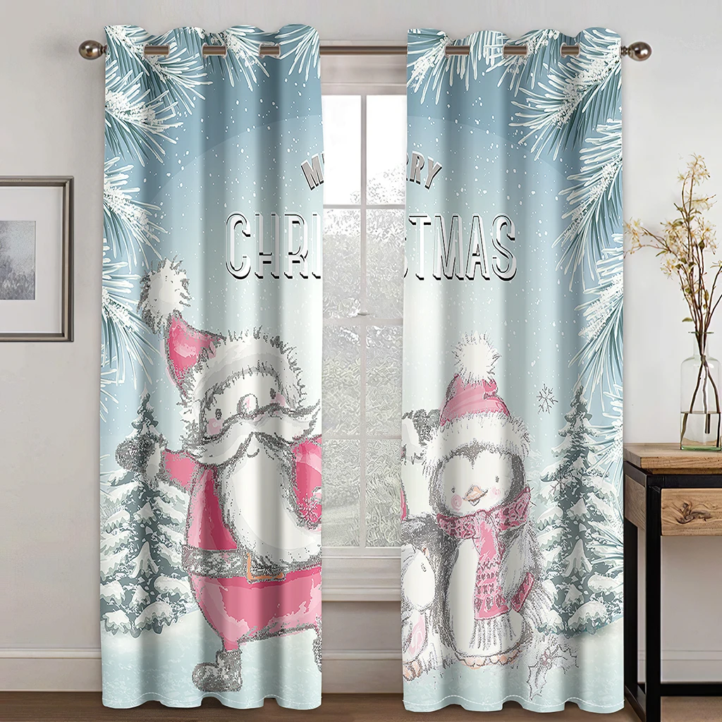 

3D Santa Claus Snowman Letter with Hook Pattern Curtains, Suitable for Family Curtains In The Living Room and Children's Bedroom