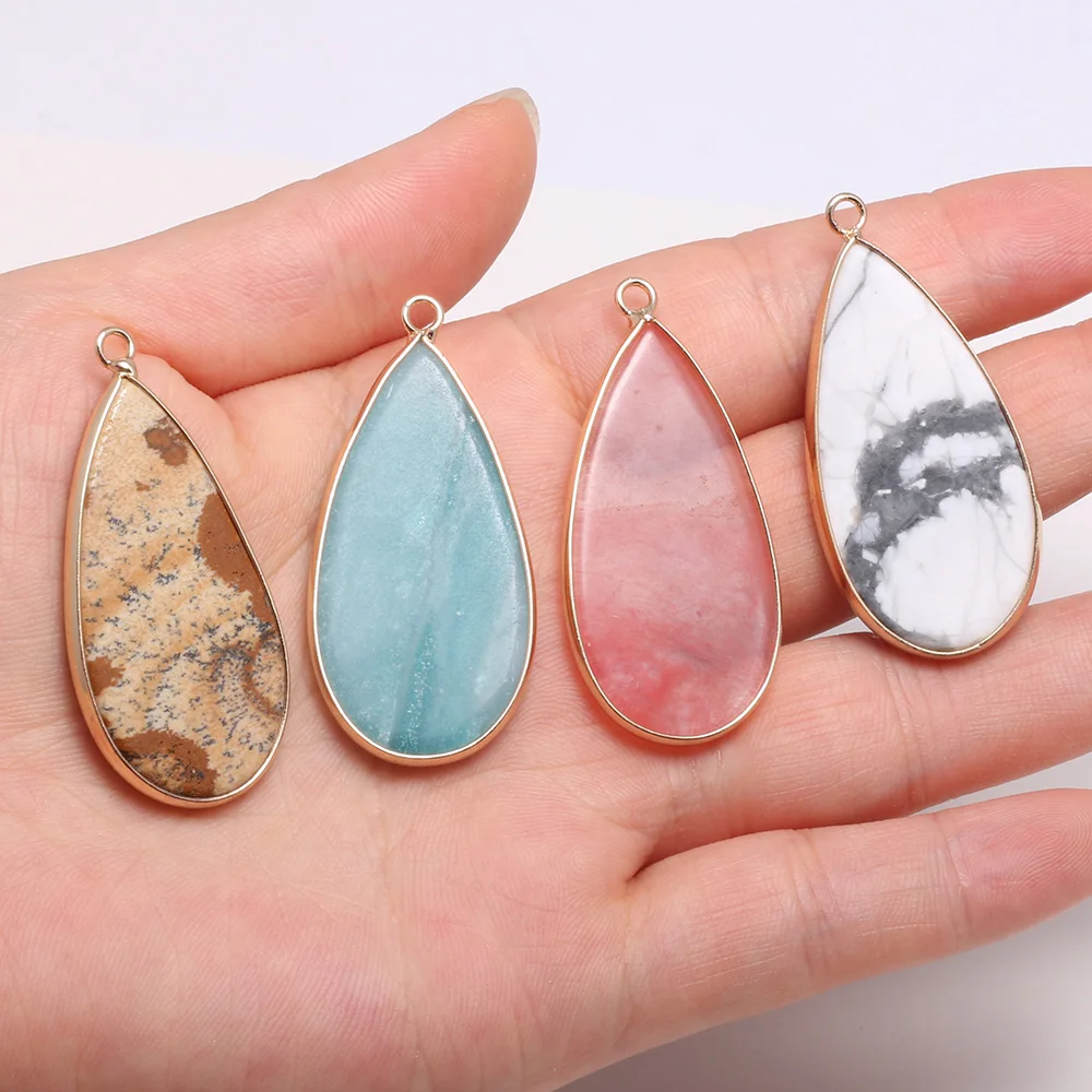 

Water Drop-shaped Charms Natural Turquoises Damation Jaspers Stone Pendant for DIY Jewelry Making Necklace Earring Size 20x45mm