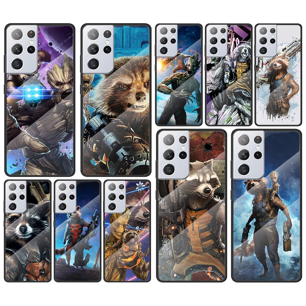 

Rocket Raccoon Marvel for Samsung Galaxy S21 Ultra Plus A72 A52 4G 5G M51 M31 M21 Luxury Tempered Glass Phone Case Cover