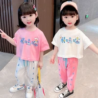 2 to 7 years old summer girls clothes set children cute cotton clothing set 2pcs short sleeves t shirtpants sport tracksuit