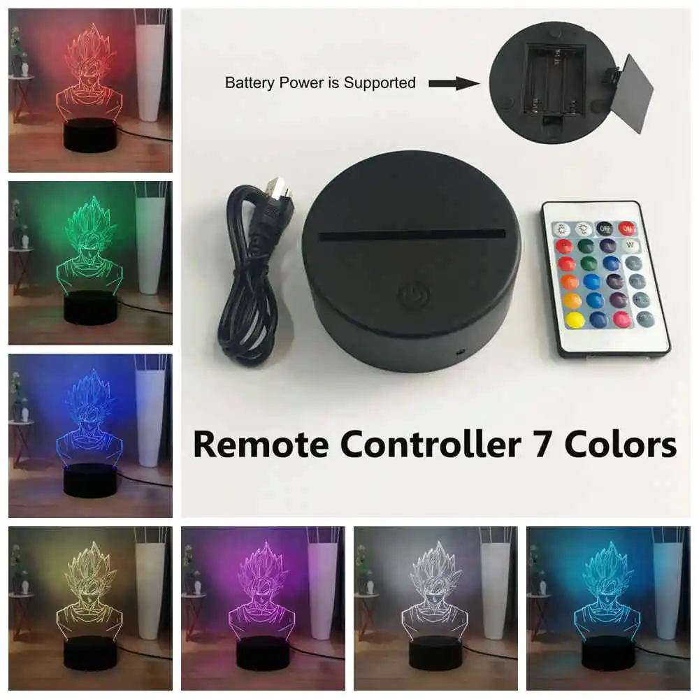 Новинка, светодиодный ночник с драконом, для детей, Сон Гоку, RGB, 7 цветов, настольная лампа, креативная прикроватная лампа, подарок на день рождения - Испускаемый цвет: USB Remote 7 colors
