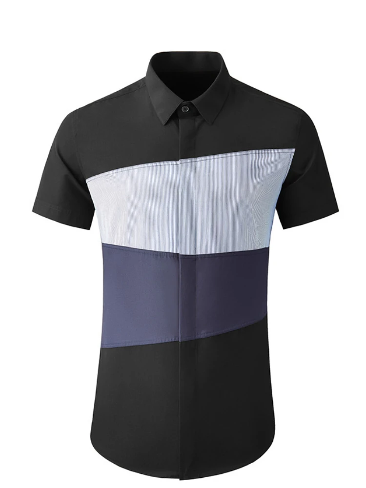 

Hit Color StitchingCotton Shirt man Brand design Short sleeve Slim Casual shirts Elegant Trend Personality Camisas masculina