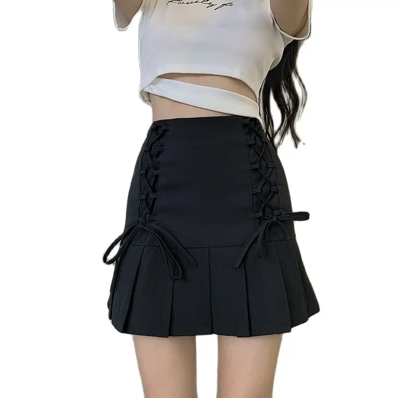 

High Waist A-line Skirt Casual Women wrap Bandage Skirt Harajuku Female Mini Skirts streetwear Summer Ladies black mini Skirts