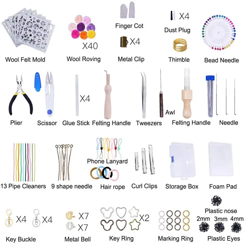 Nonvor 40 Цвета Шерсть ровинг иглы для валяния набор начинающих комплект волокна