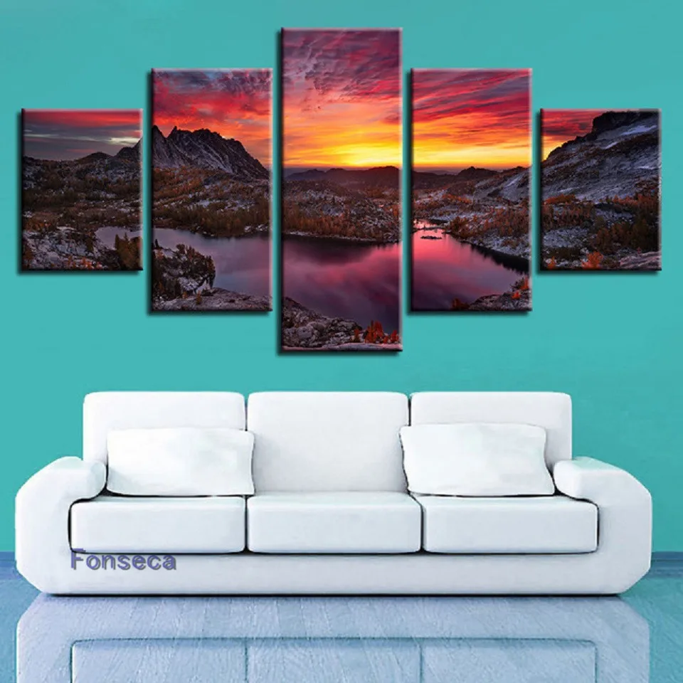 HD-печать природный пейзаж настенные картины декор для комнаты 5 штук озеро горная