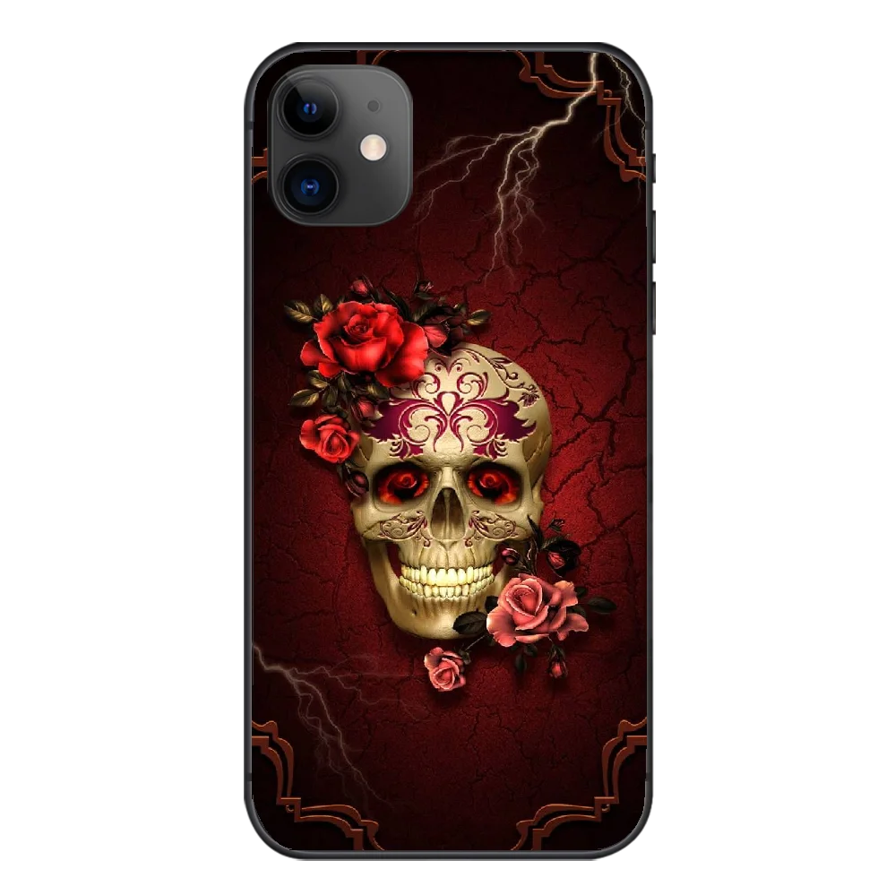 

Colored skull Flame rose-funda blanda con dibujos animados divertidos para iPhone 11 pro 7 8 Plus XR XS Max Soft Tpu Back Cover