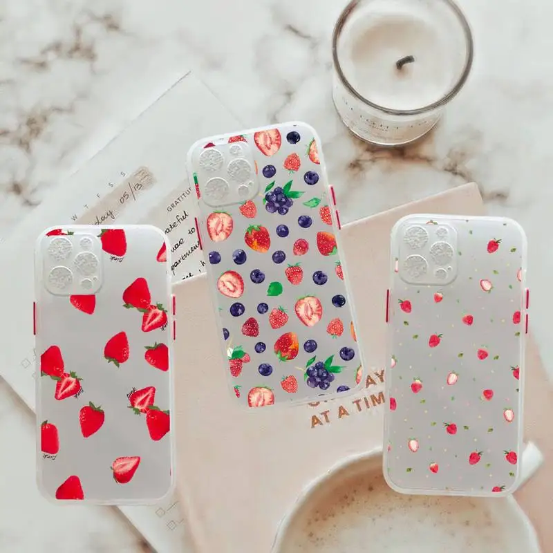 

Strawberry cute Simplicity design Phone Case For iPhone 12 11 Mini Pro XR XS Max 7 8 Plus X Matte transparent White Back Cover