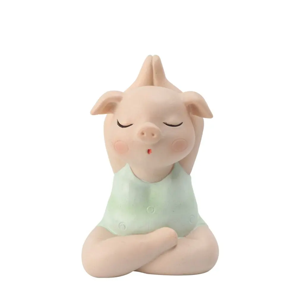 1PC Yoga pig portraits doll Family Animal Model Figurine Home Decor Miniature Garden Decoration Dolls Kids Toy Resin Craft | Дом и сад