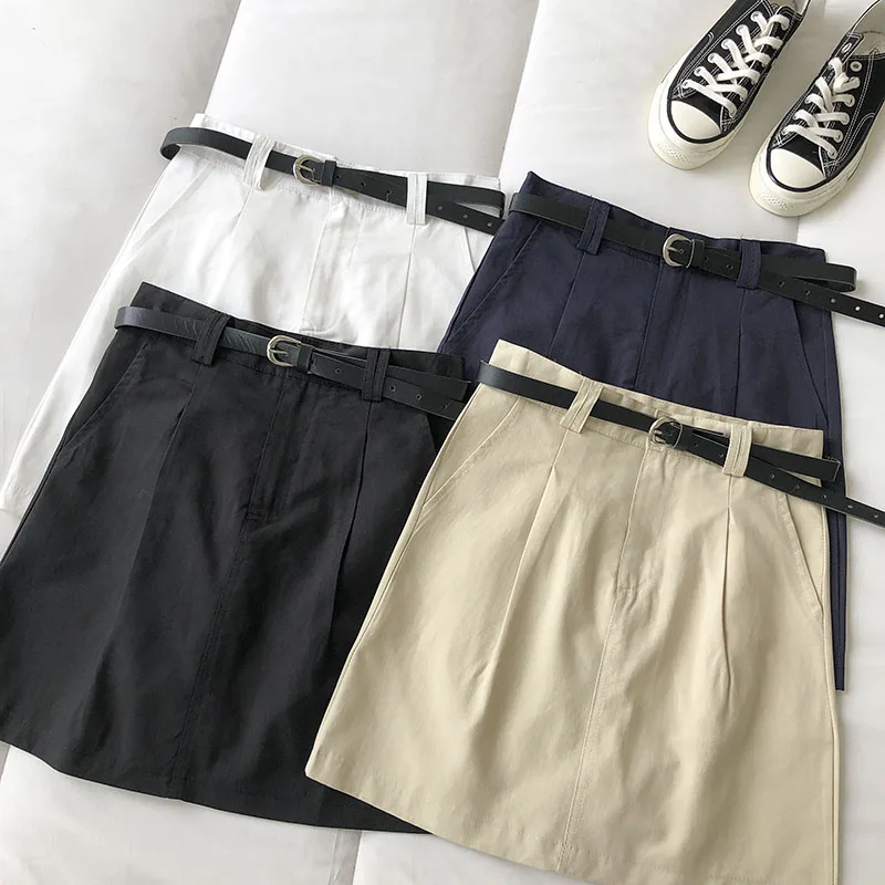 

Юбка-мини женская летняя, с завышенной талией и карманами, белая, трапециевидная