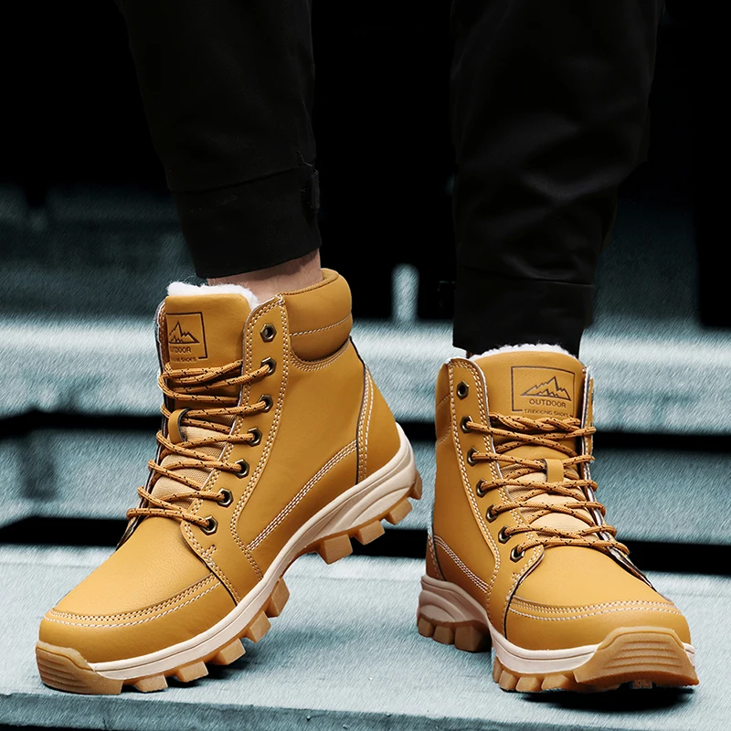 Мужские кожаные ботинки с мехом новые теплые зимние Мужская зимняя повседневная
