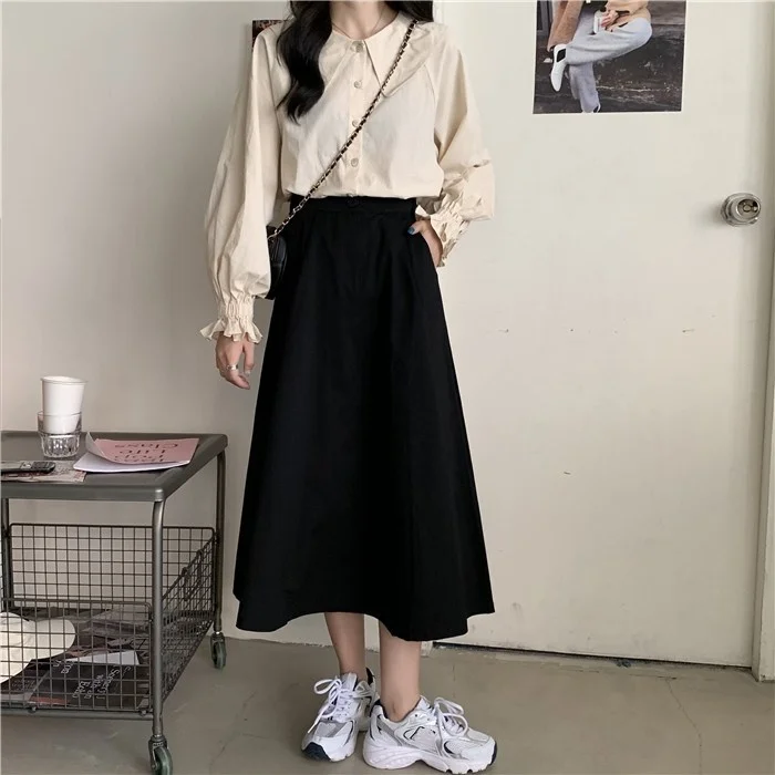 Юбка с завышенной талией Женская юбка А-силуэта средней длины Новинка