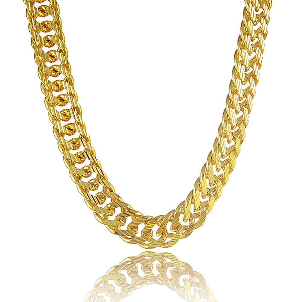 

10mm Wide Tight Mens Jewelry Yellow Gold Filld Double Curb Chain Hiphop Mens Necklace Solid Chain Vogue High-end Accessories