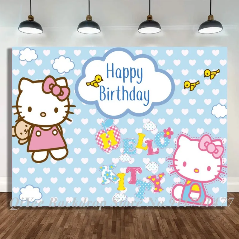 Милый фон для фотосъемки новорожденных девочек с бантом на день рождения котенок