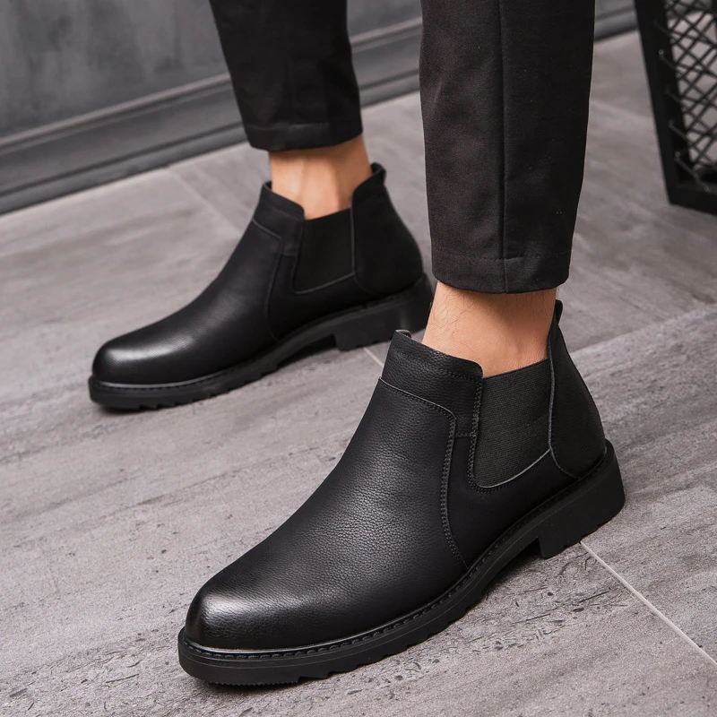 mens casual business dress shoe black chelsea boots slim on breathable soft leather shoes designer ankle boot botas zapatos man | Обувь