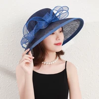 2021 new white british elegant temperament retro wide brim top hat philippine hemp yarn hat wedding blue banquet hat wholesale