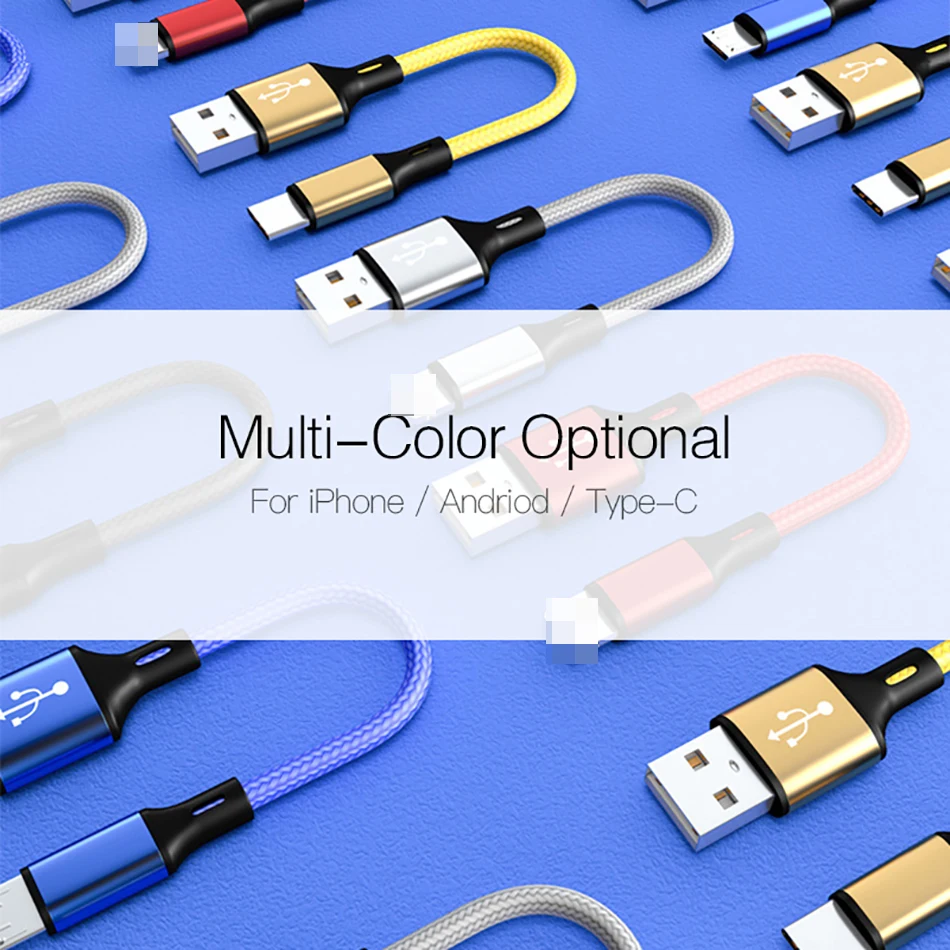 25 см короткий нейлоновый зарядный Дата кабель Micro USB Тип C светящийся для iphone11 Android