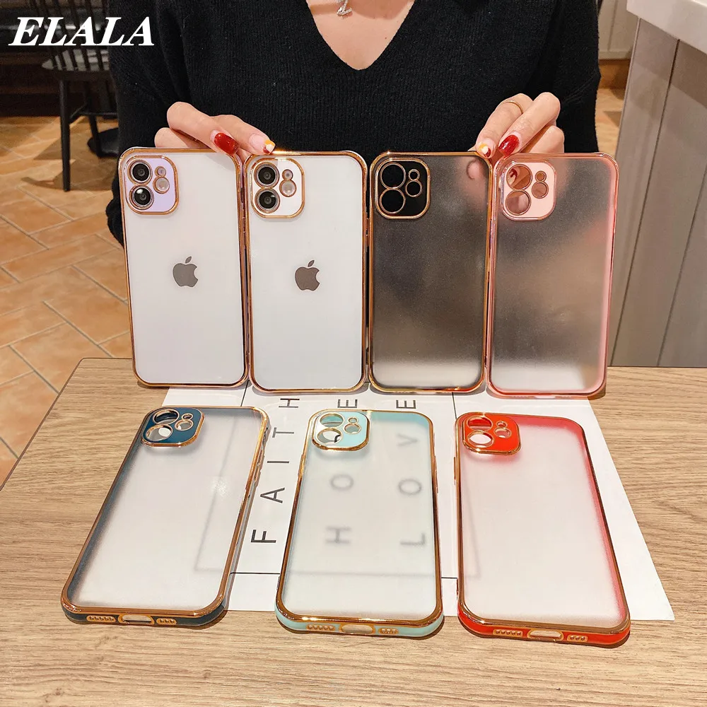 

Plating Transparent Case for iPhone 12 mini 11 Pro Max XS XR X SE 2020 6 7 8 Plus Matte Precision Hole Double Color Phone Cover