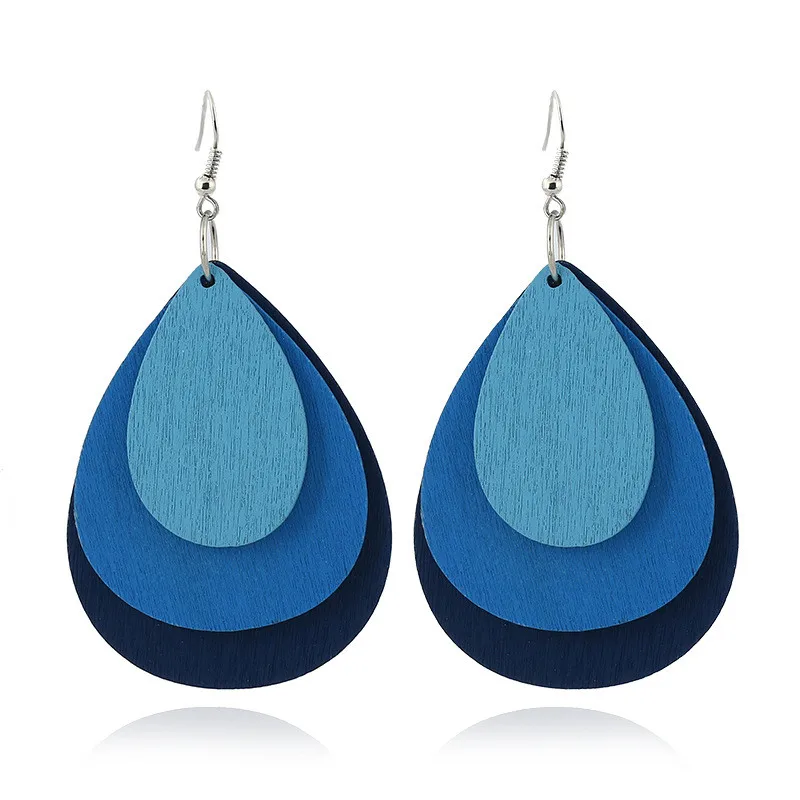 Модные красочные деревянные серьги Cpop для женщин черные в форме капли воды