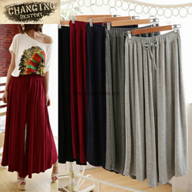 Летние тонкие жидкости широкие брюки женские Однотонная одежда размера плюс