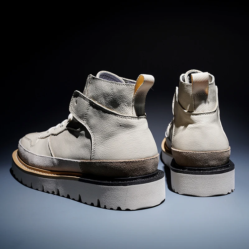 Модные брендовые рабочие ботинки мужские на платформе со шнуровкой в английском