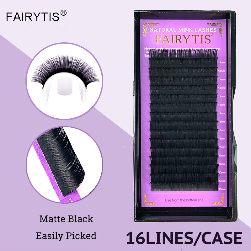 

FAIRYTIS 16Rows Individual Lashes B C D Curl Hand Made Eyelash Extension Germany BASF Material Faux Eyelashes for Extensions