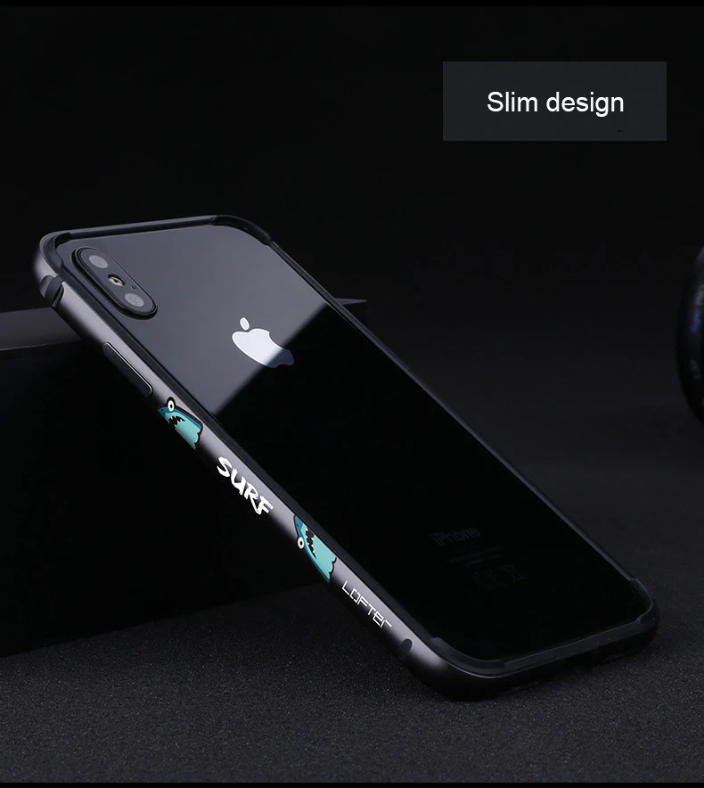 Металлический бампер для телефона с акулой для iPhone XR, чехол для телефона s для iPhone XS Max, чехол с мультяшным рисунком, алюминиевая силиконовая рамка, чехол