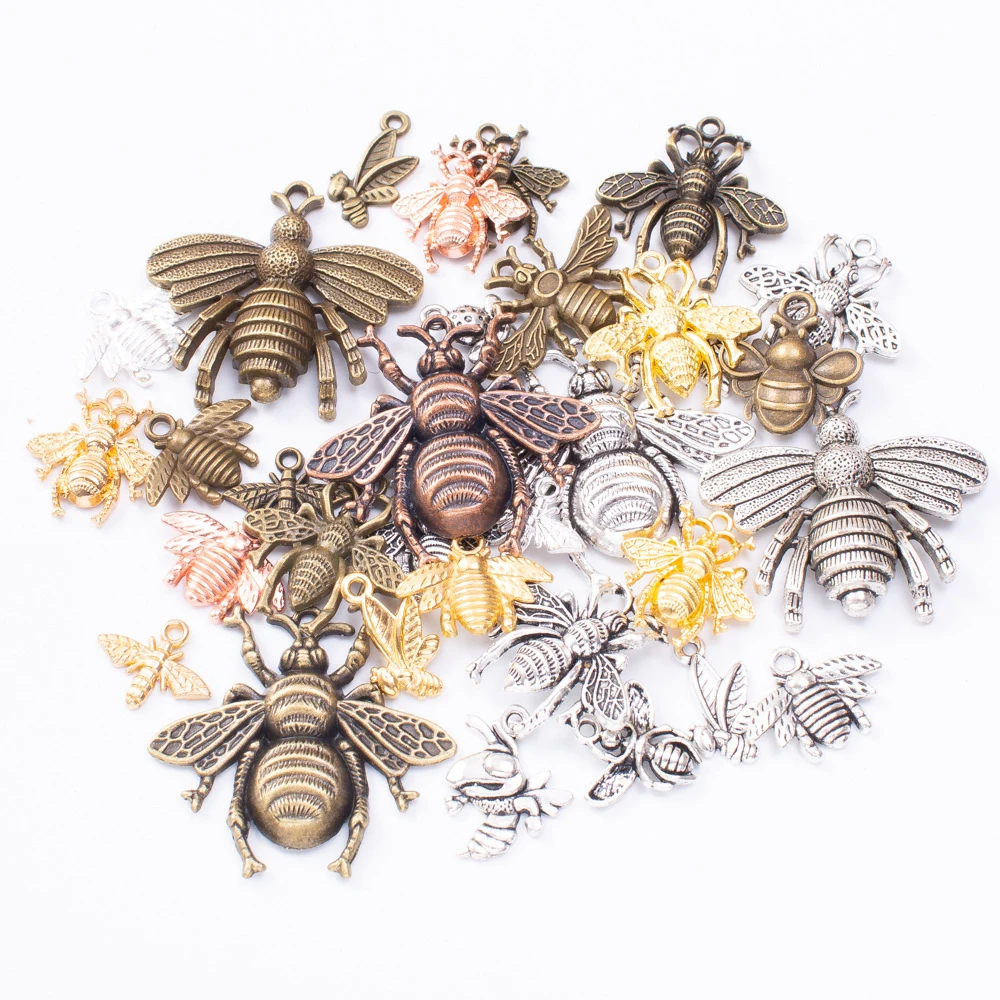 

50g 100g Bee Mixed Charms Pendant Honeybee Pendant Bracelets Necklaces Anklet DIY Accessories for Wholesale Craft Jewelry Making