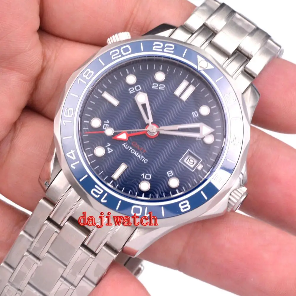 

Часы GMTBliger мужские, со стерильным синим циферблатом, 41 мм, сапфировое стекло, Керамическая рамка, автоматические