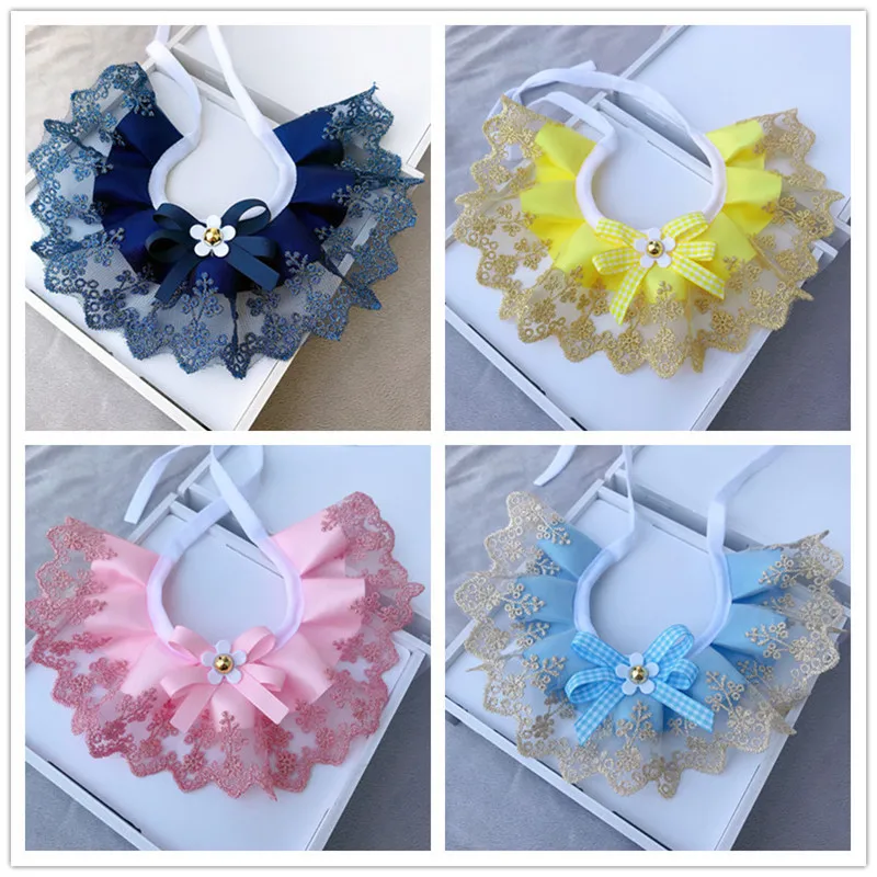 

2021 New Fashion Bowknot Pet Collar Lace Bibs Cute Lace Pet Collar Bib Lovely Dog Cat Necklace Decor Collars for Small Dog