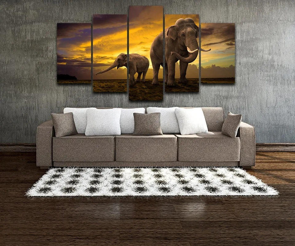 

Modular Painting Canvas Wall Art Pictures Home Decoration 5 Pieces Elephants Modern HD Printed Animal Poster(No Frame)