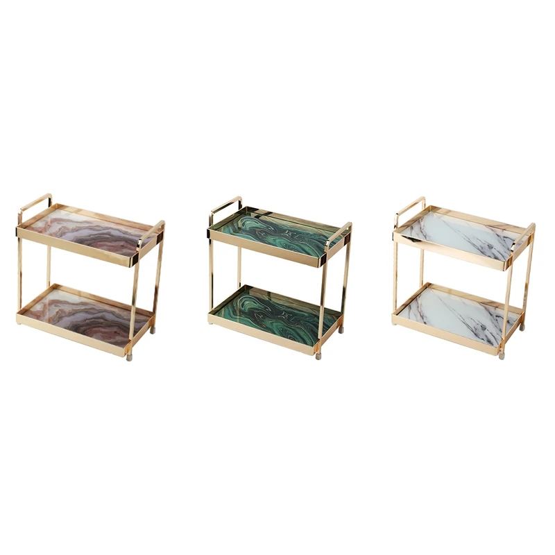 

Double Cake Stand Luxury Makeup Organizer Jewelry Storage Tray Wedding Party Tableware Desktop Finishing Shelf