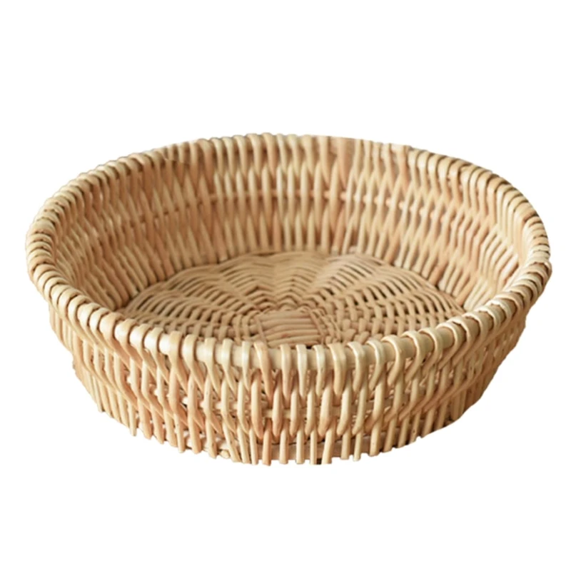 

Round Hand Woven Storage Basket Desktop Storage Serving Platter Creative Organizer Household Collection Retro Classic
