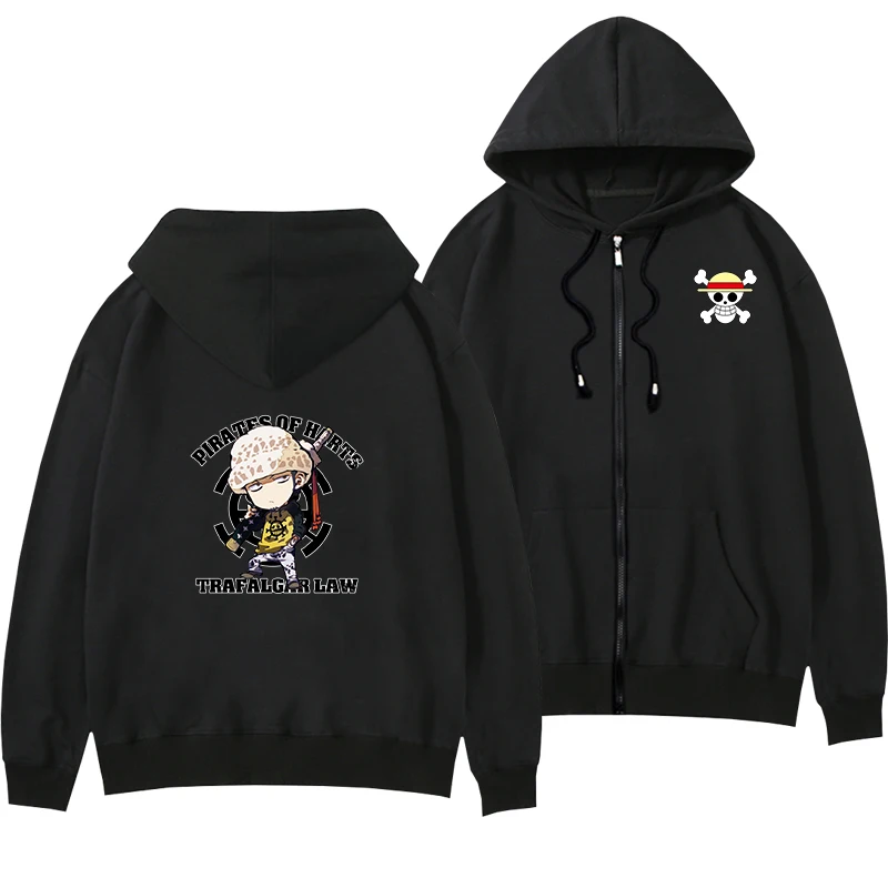 

One Piece zipper Hoodie black print Jacket Luffy Law cosplay costume men women Streetwear Coat anime tops