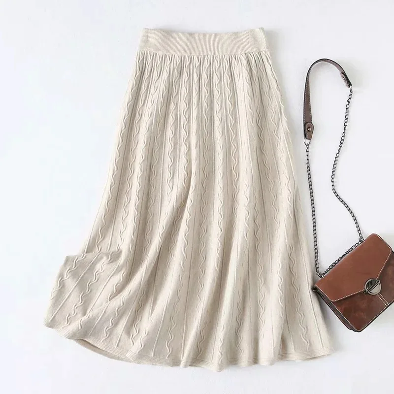 

2020 Winter Knitwear Women Skirts Dress Sweater Thick Skirt Female New Mid-length Black Elegant Skirt Women