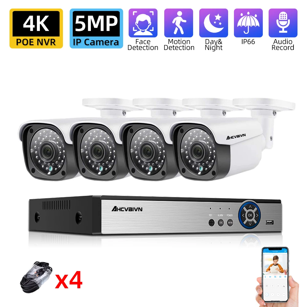 

Система видеонаблюдения наружная, 4K, H.265, 4 канала, POE, NVR, 5 МП, водонепроницаемая, IP, инфракрасная, ночного видения, xmeye