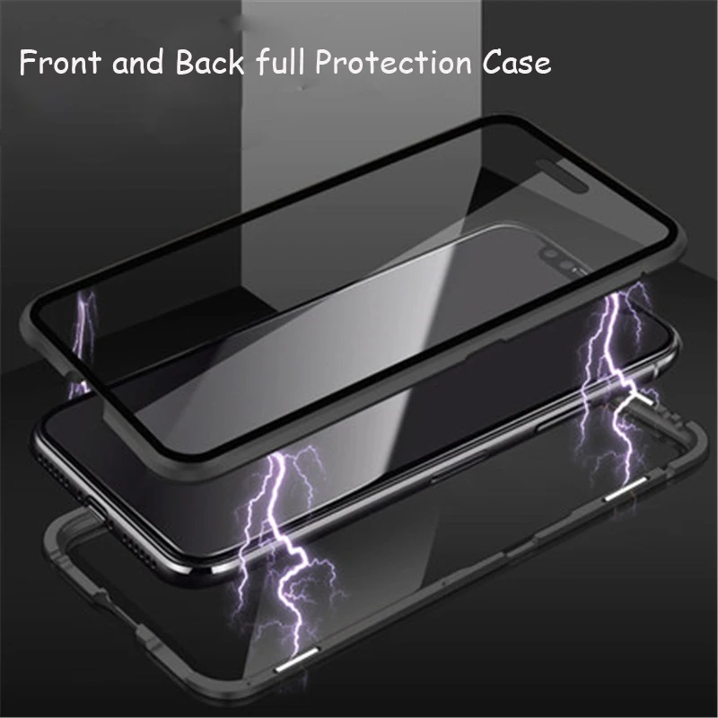 For iPhone Xs Xr Max Cover Luxury Clear Front Back Full Tempered Glass Magnetic Metal Frame Case 6S 7 8 Plus |