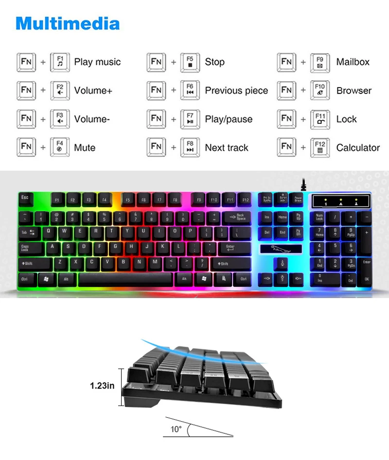 Проводная игровая клавиатура мышь combo USB мыши гибкий полихроматический светодиодный свет компьютерная Механическая Подсветка
