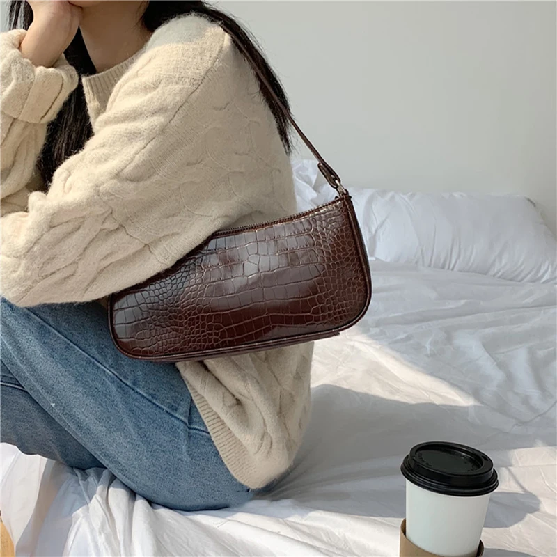 

Роскошный женский мессенджер в стиле ретро с узором под аллигатора, сумочка-Багет, женская сумка, кошелек, сумочка-клатч на плечо, сумка-тоут