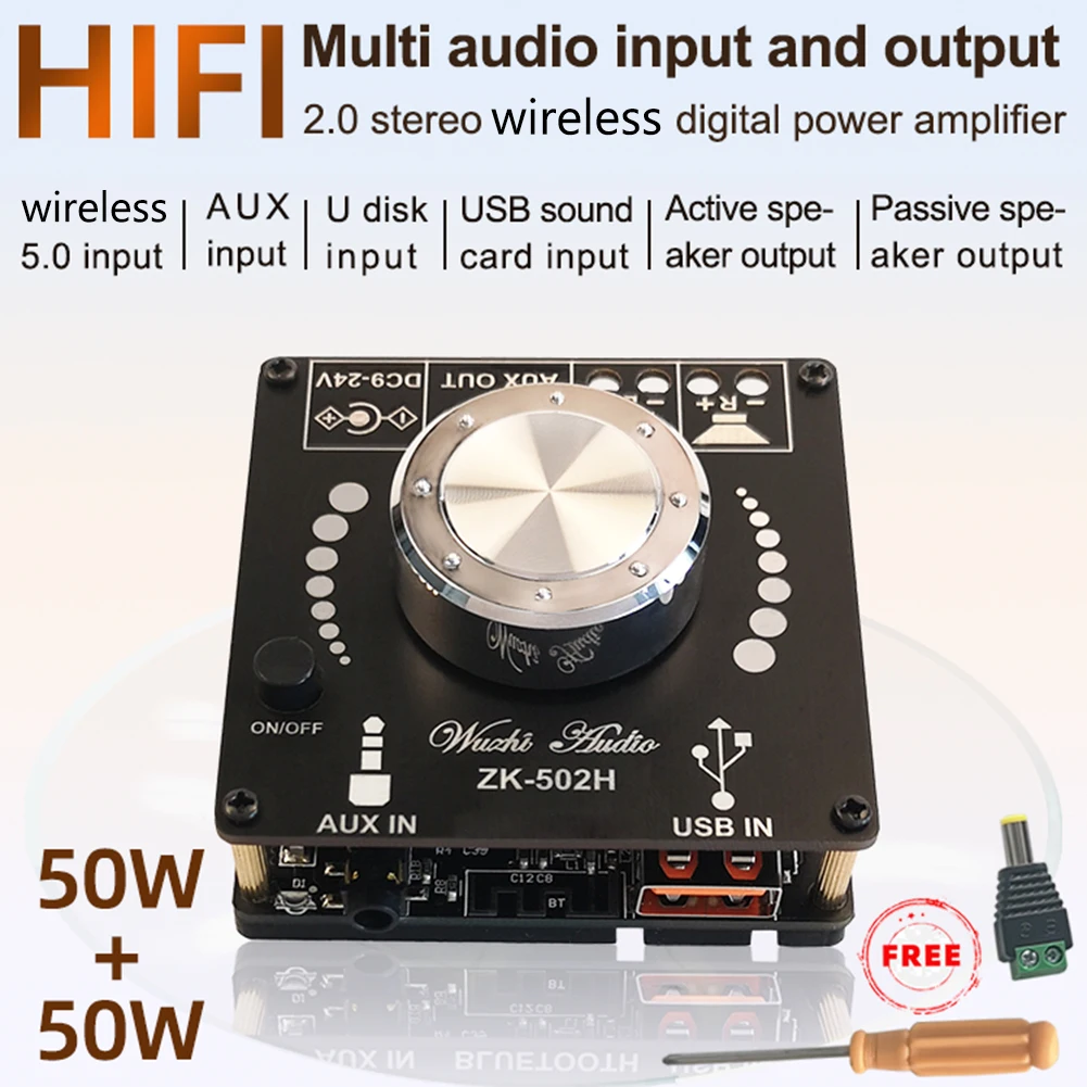 

ZK-502H 2x50W HiFi 2,0 двухканальный динамик цифровой усилитель мощности плата беспроводной AUX аудио стерео Bluetooth-Совместимость 5,0 Amp