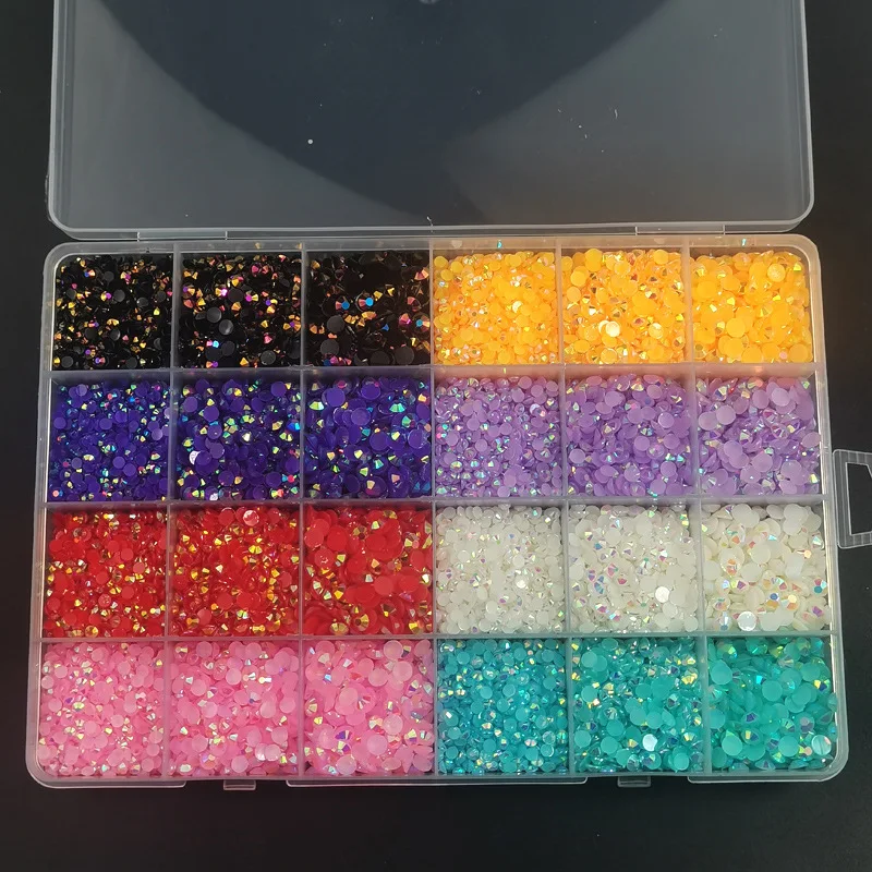 

24000 шт./кор. желе AB Стразы для ногтей Смешанная смола с плоским основанием Красочные камни в сетках блестящие акриловые стразы для поделок св...