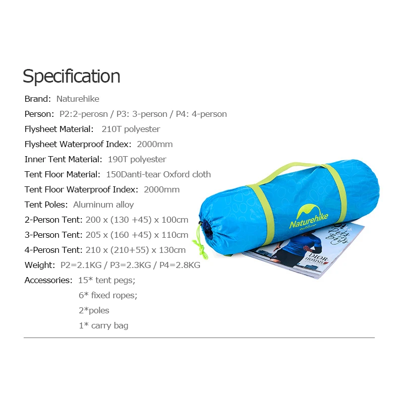 Палатка Naturehike NH18Z022 P двухслойная для мужчин защита от УФ излучения на 3 сезона 2 4