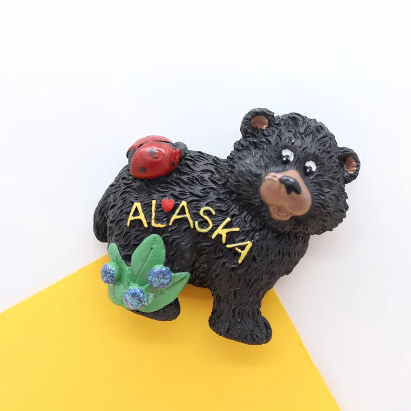 Магнит на холодильник США Аляска сувенир черный медведь украшение магнитная