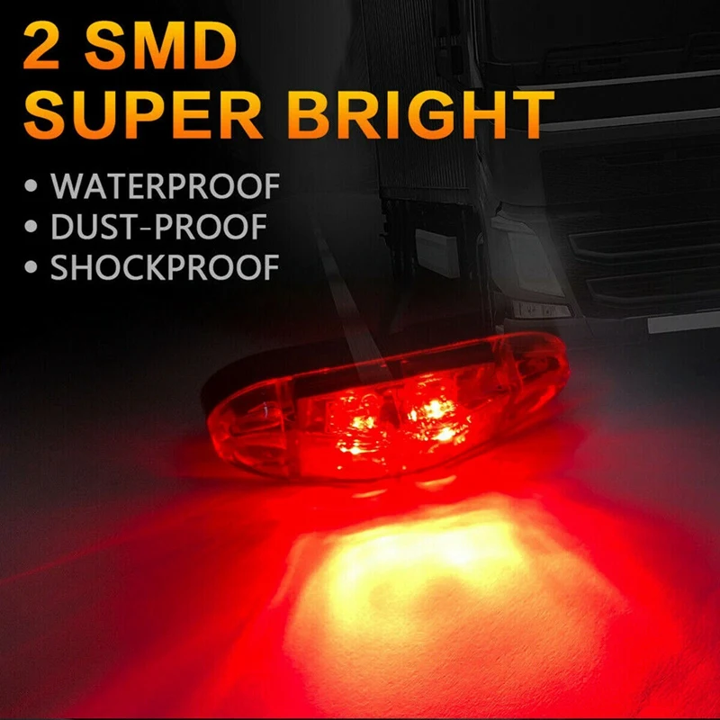 

5Pcs Red LED 2.5Inch 2 Diode Light Oval Clearance Trailer Truck Side Marker Lamp